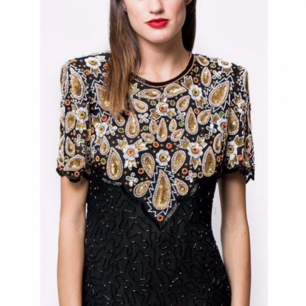Vtg 80’s Lawrence Kazar Sequins Cocktail Dress - Picture 16 of 16